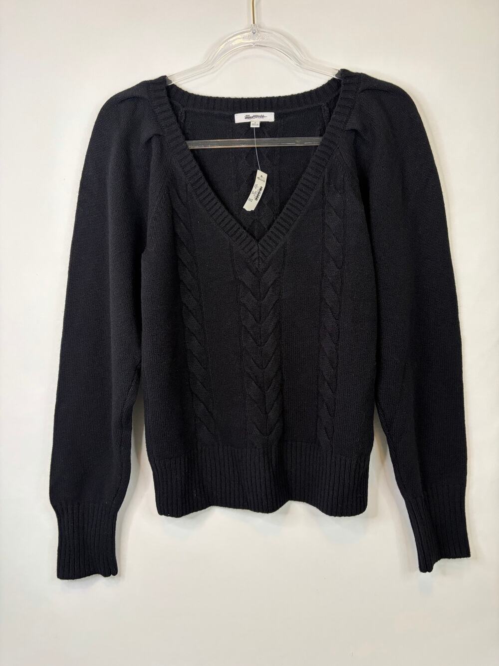 Madewell V-Neck Pullover Sweater in Merino Wool Black Size XS NEW